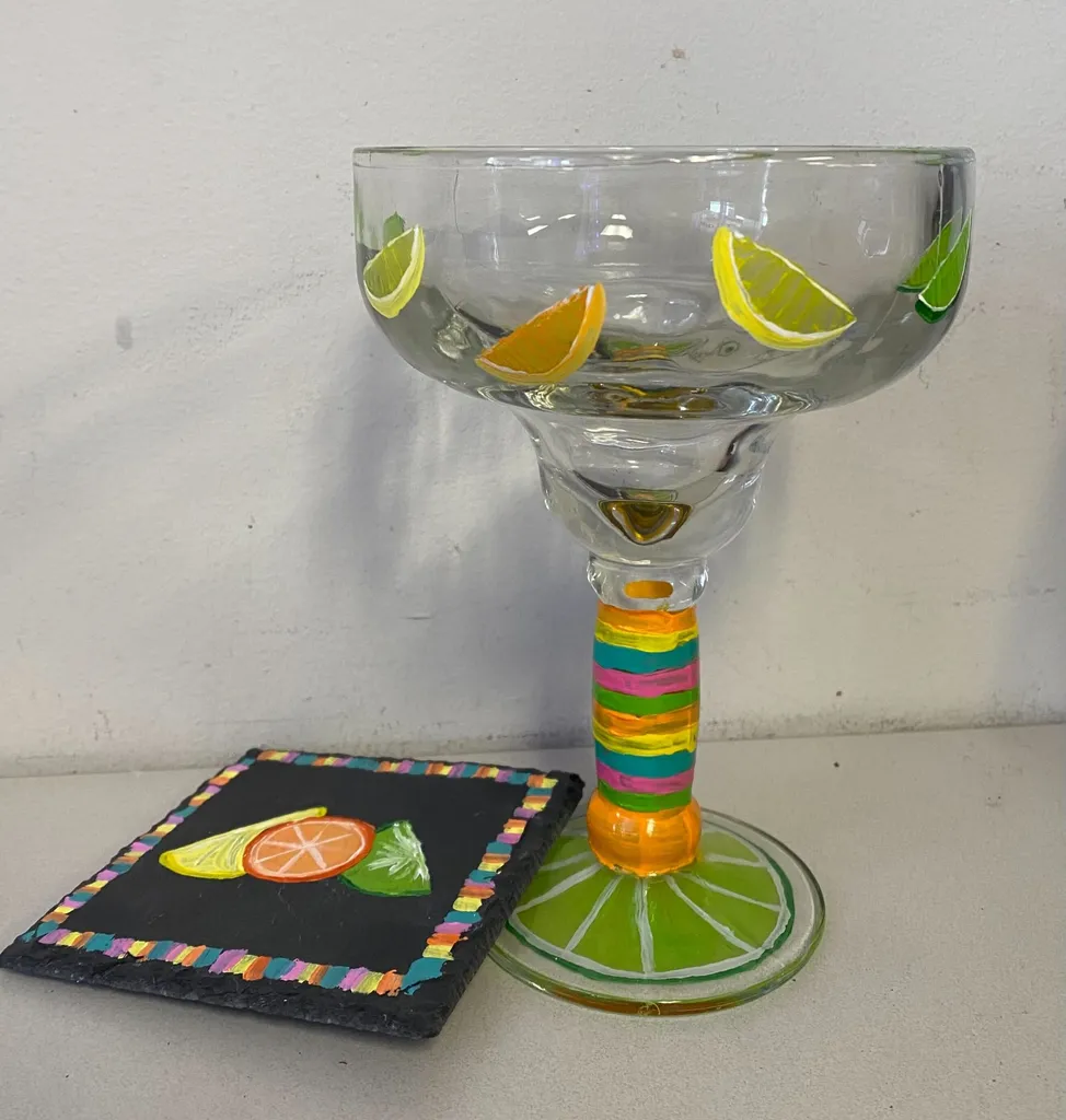 Set of Margarita Glasses & Slate Coasters Painting Class @ HVCC 6/8/26
