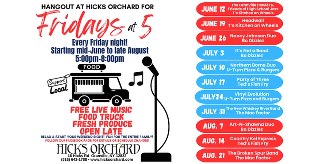 Hangout at Hicks Orchard for Fridays at 5: The Granville Howler & Friends of High School Jazz