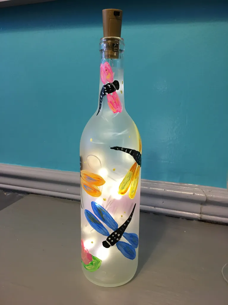 Summer Dragonfly Wine Bottle Paint w/ cork fairy lights! First Sangria FREE! Just $45!