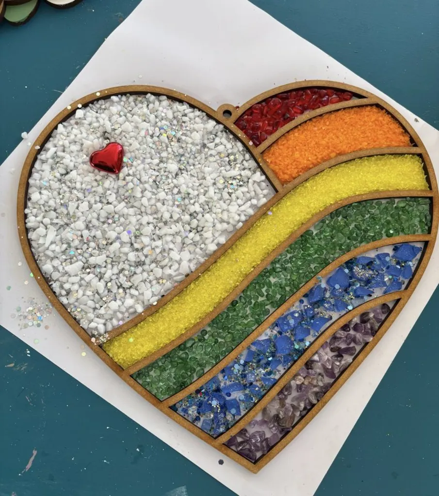 We celebrate PRIDE!! Crushed Stained Glass Resin Pour! Just $35!