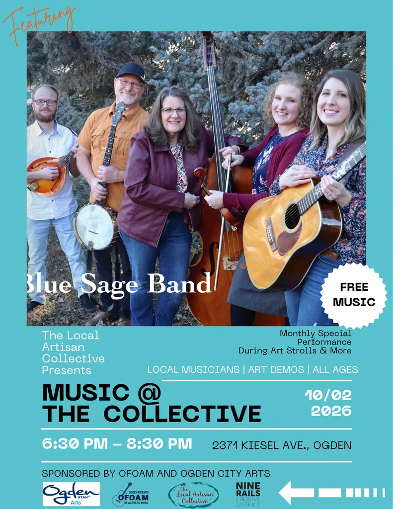 Upcoming Music @ The Collective with The Blue Sage Band on October 2nd from 6:30 to 8:30pm (With Music and Art, Inside and In Front of the Store, FREE Show!)
