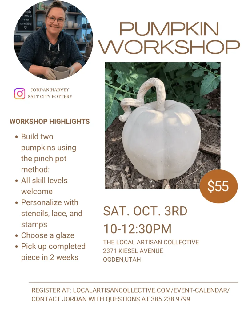 Upcoming Pumpkin Workshop, 10/3/26 10:00 pm – 12:30 pm (Taught by Jordan, Classroom, $55)