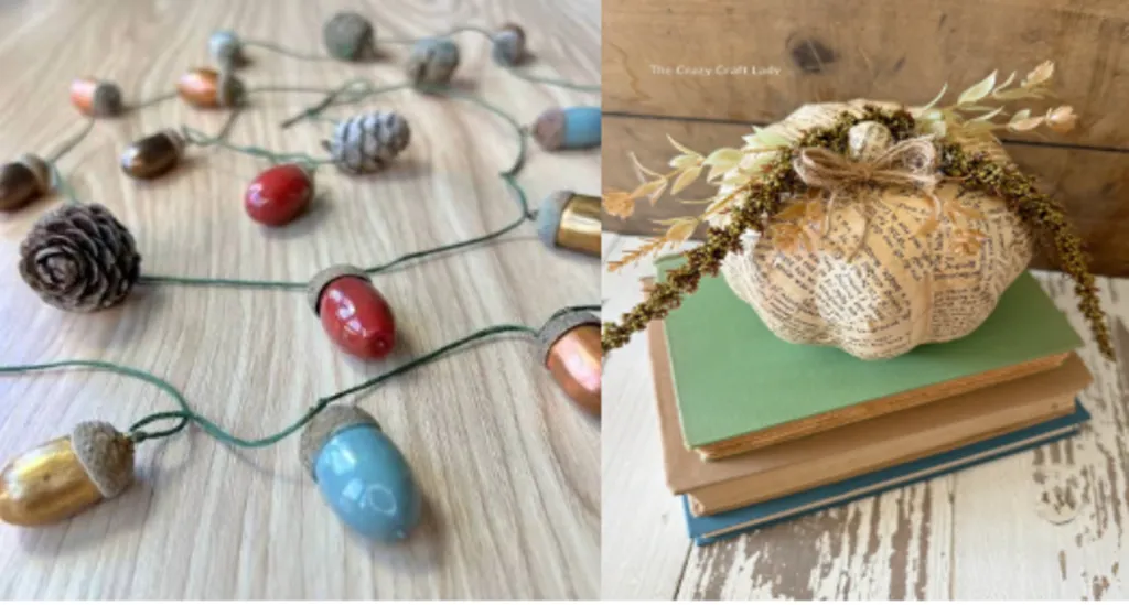 Book Page Pumpkin and Acorn Garland