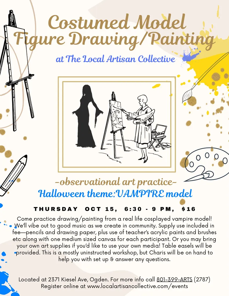 Upcoming Costumed Model Figure Drawing/Painting: “Halloween Themed Model” on October 15 from 6:30pm to 9pm (Taught by Charis, $16)