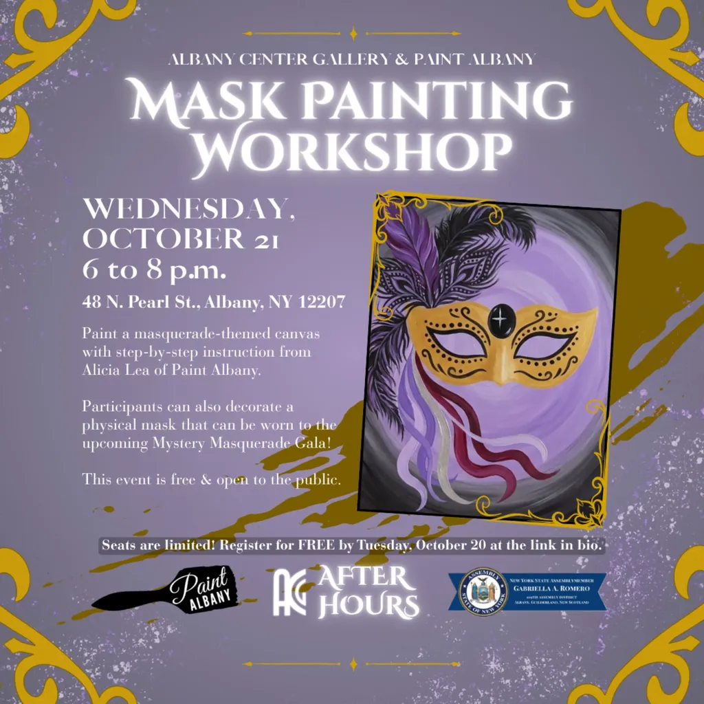 *PUBLIC OFF-SITE Mask Painting Workshop* Paint Albany at Albany Center Gallery After-Hours Wednesday October 21st 6pm-8pm
