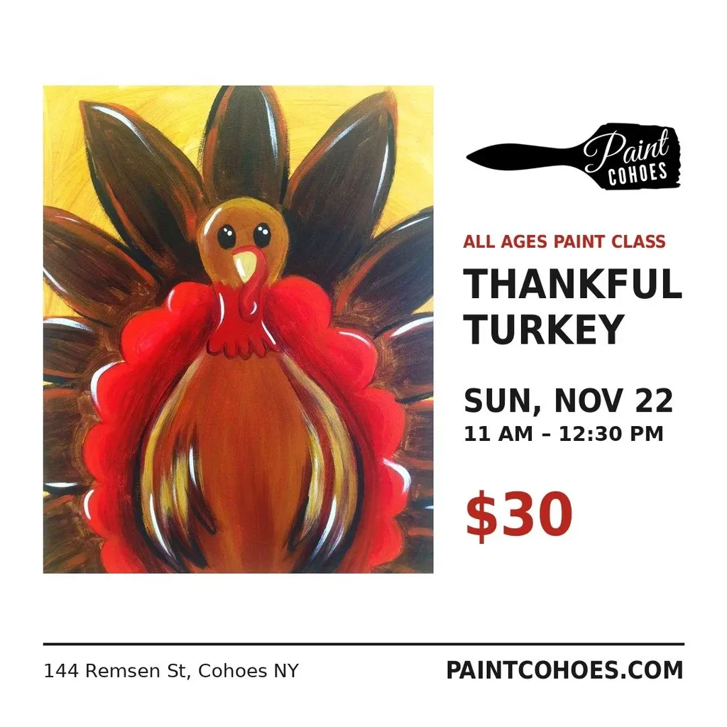 *PUBLIC ALL AGES CLASS* Thankful Turkey Paint Class Sunday November 22nd 11am–12:30pm