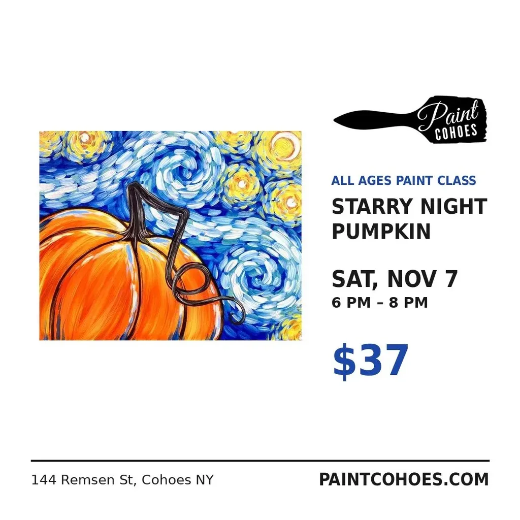 *PUBLIC ALL AGES CLASS* Starry Night Pumpkin Paint Class Saturday November 7th 6pm–8pm