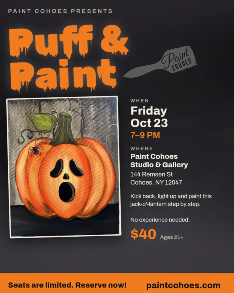 *ADULTS 21+* Puff & Paint Jack-O'-Lantern Paint Class Friday October 23rd 7pm–9pm