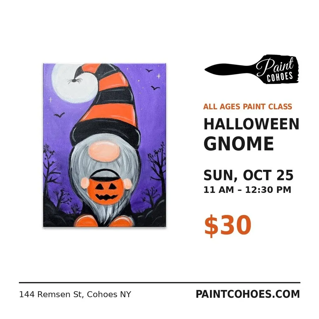 *PUBLIC ALL AGES CLASS* Halloween Gnome Paint Class Sunday October 25th 11am–12:30pm