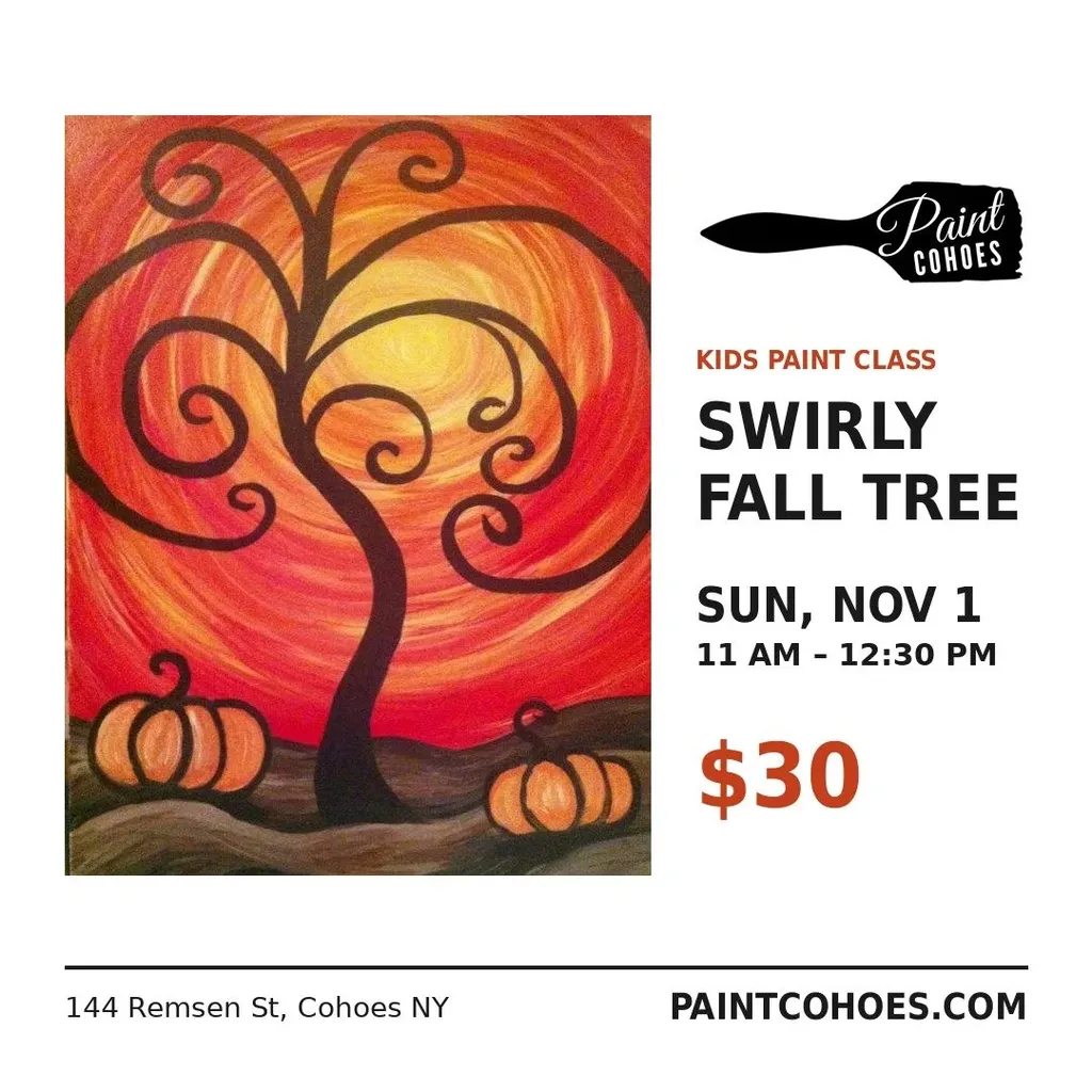 *PUBLIC KIDS CLASS* Swirly Fall Tree Paint Class Sunday November 1st 11am–12:30pm